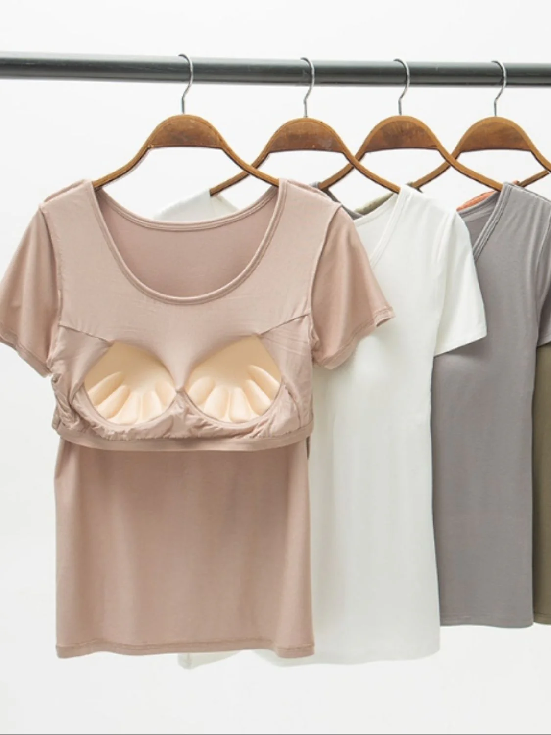 Round Neck Modal T-Shirt with Bra - Image 5