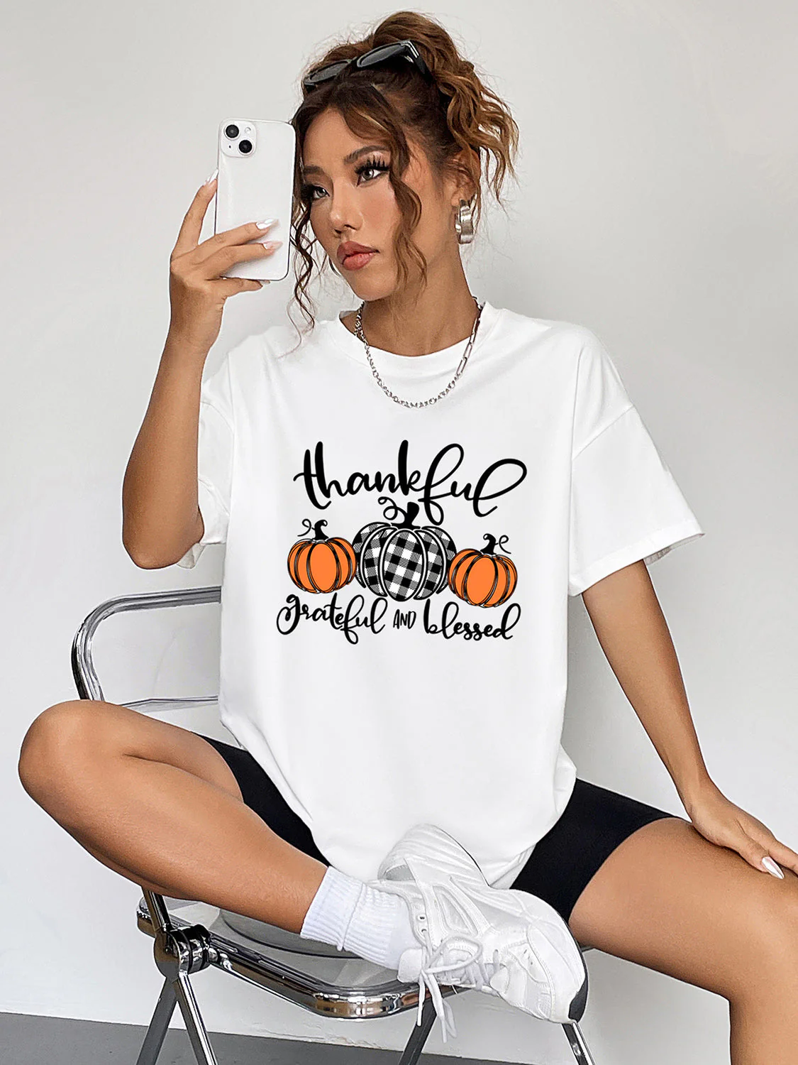 Round Neck Short Sleeve Fall Season Graphic T-Shirt - Image 3