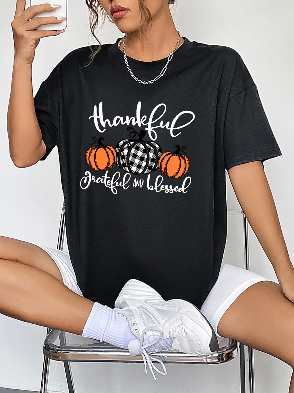 Round Neck Short Sleeve Fall Season Graphic T-Shirt - Image 5
