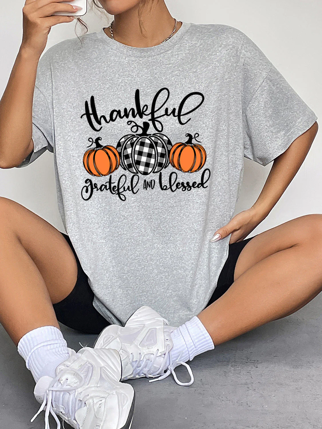 Round Neck Short Sleeve Fall Season Graphic T-Shirt - Image 8