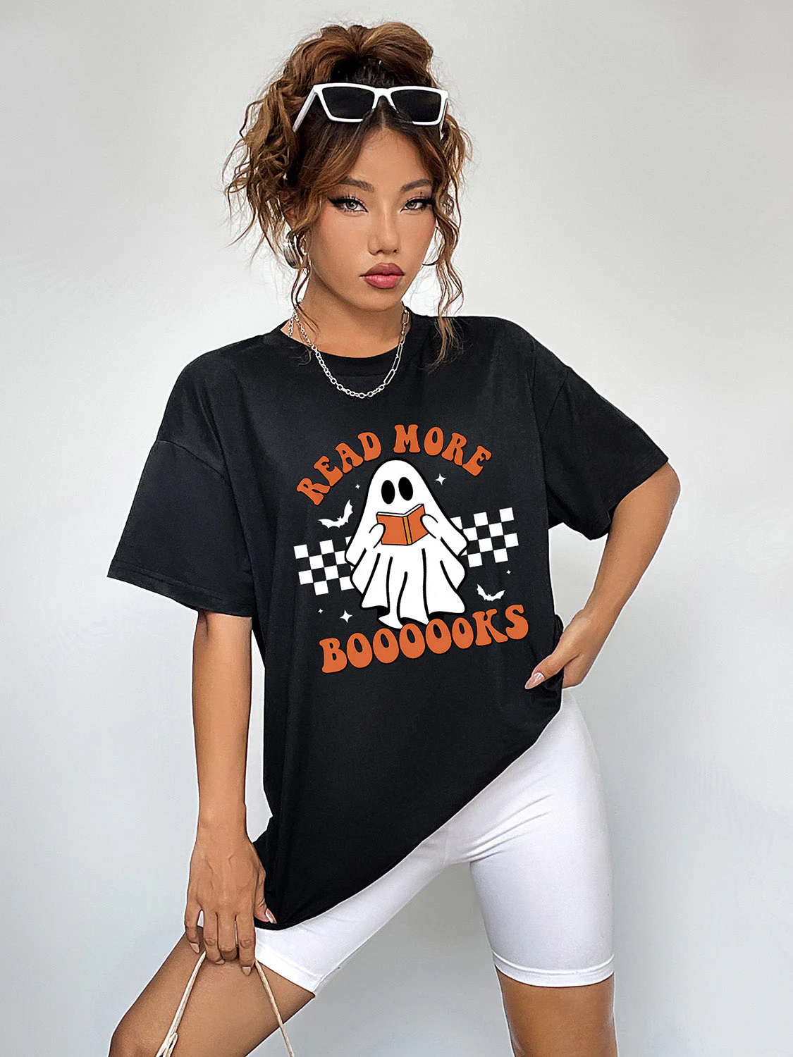 Round Neck Short Sleeve Ghost Graphic T-Shirt - Image 2