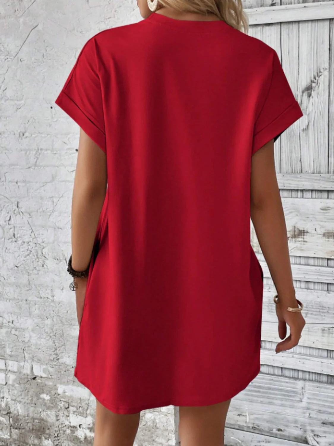 Round Neck Short Sleeve Mini Tee Dress with Pockets - Image 11