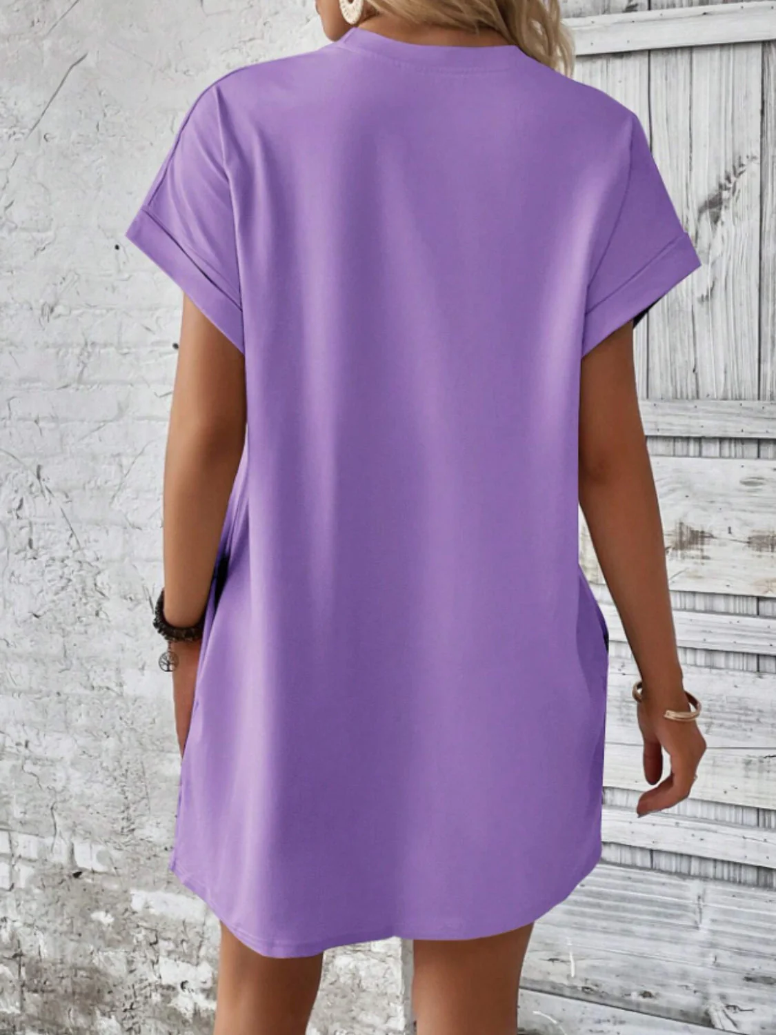 Round Neck Short Sleeve Mini Tee Dress with Pockets - Image 13