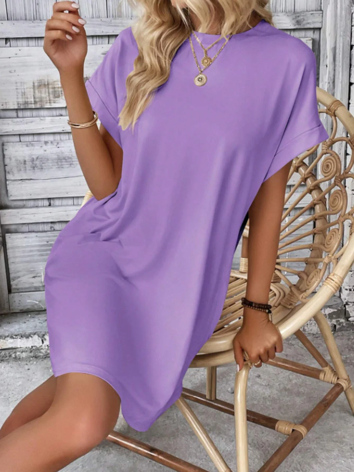 Round Neck Short Sleeve Mini Tee Dress with Pockets - Image 14
