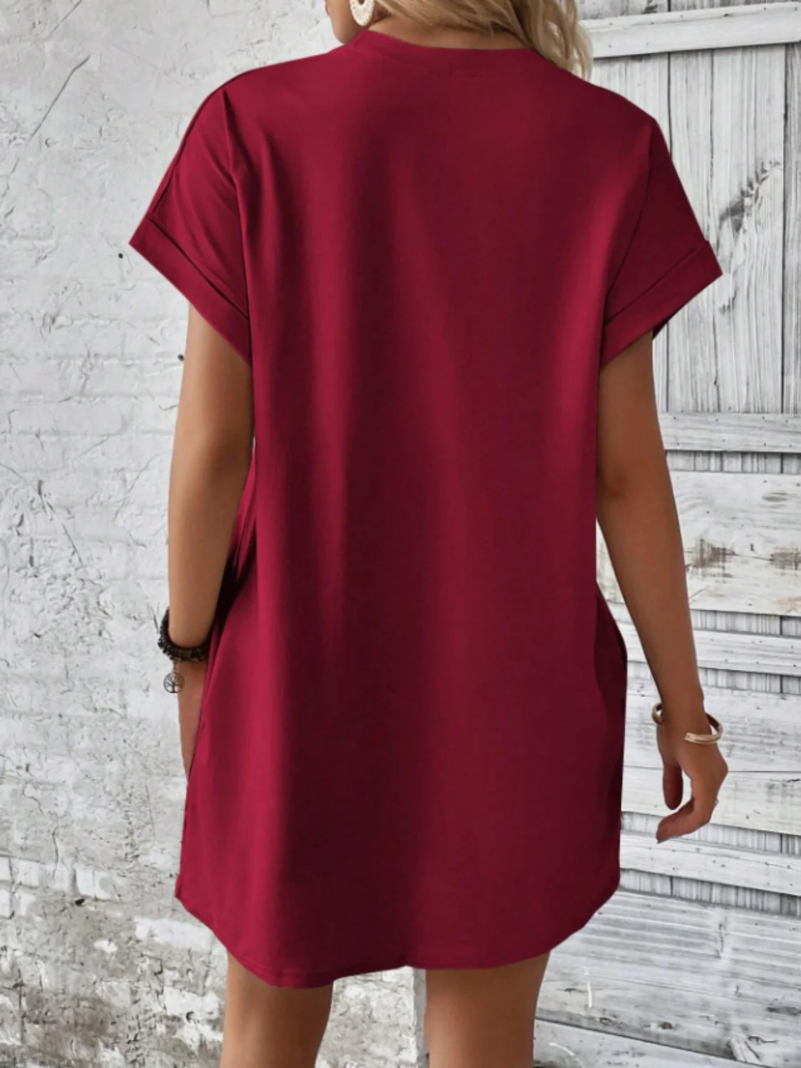 Round Neck Short Sleeve Mini Tee Dress with Pockets - Image 17