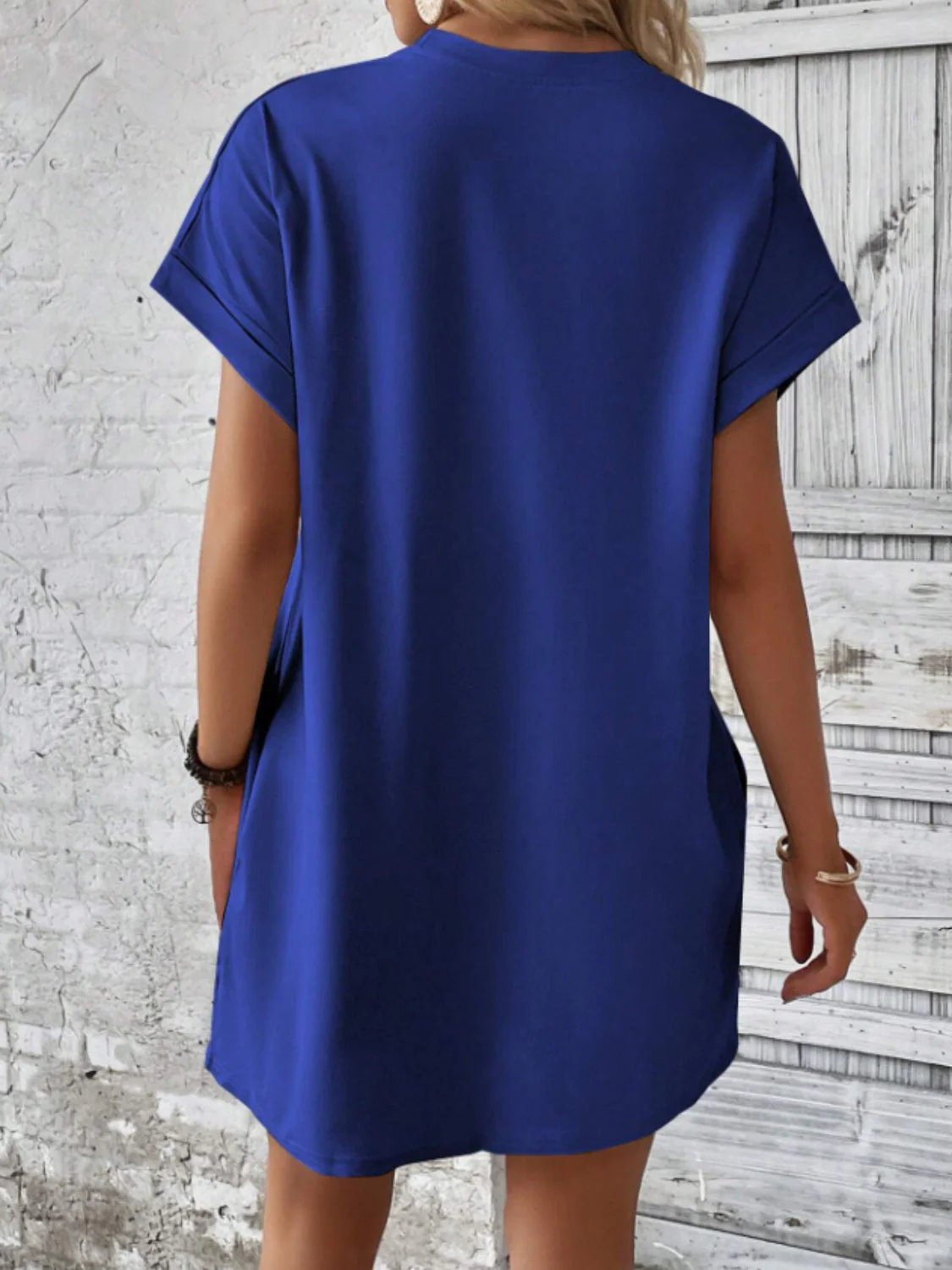 Round Neck Short Sleeve Mini Tee Dress with Pockets - Image 20