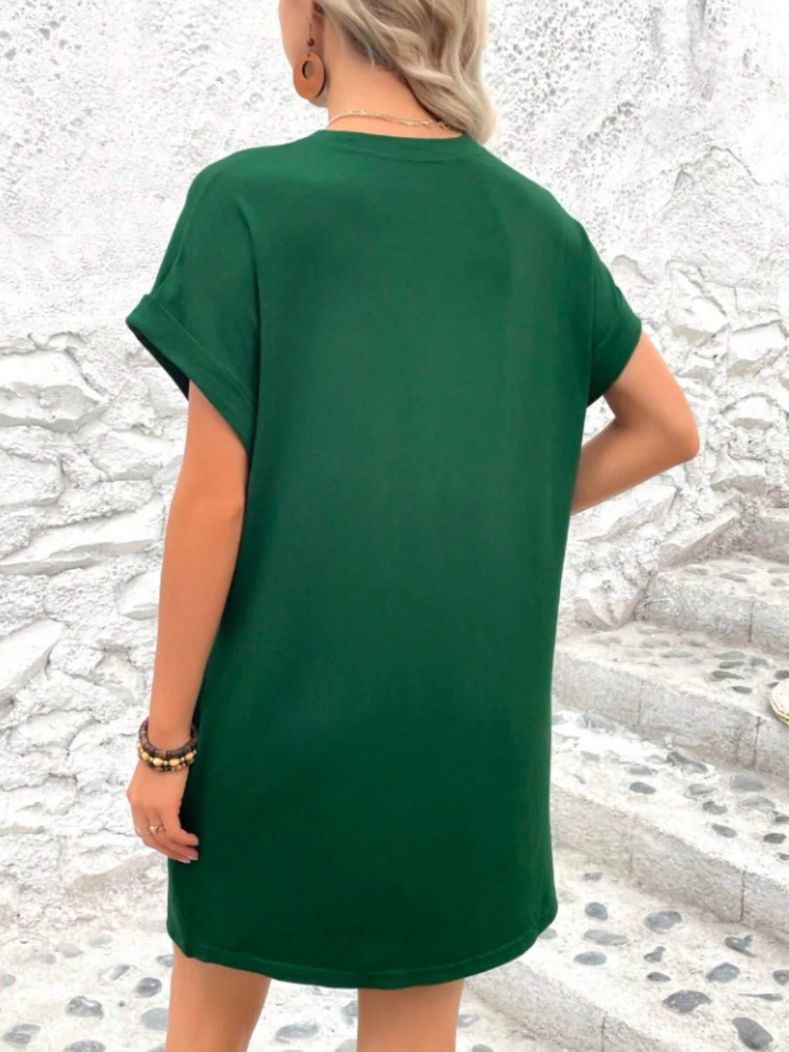 Round Neck Short Sleeve Mini Tee Dress with Pockets - Image 21