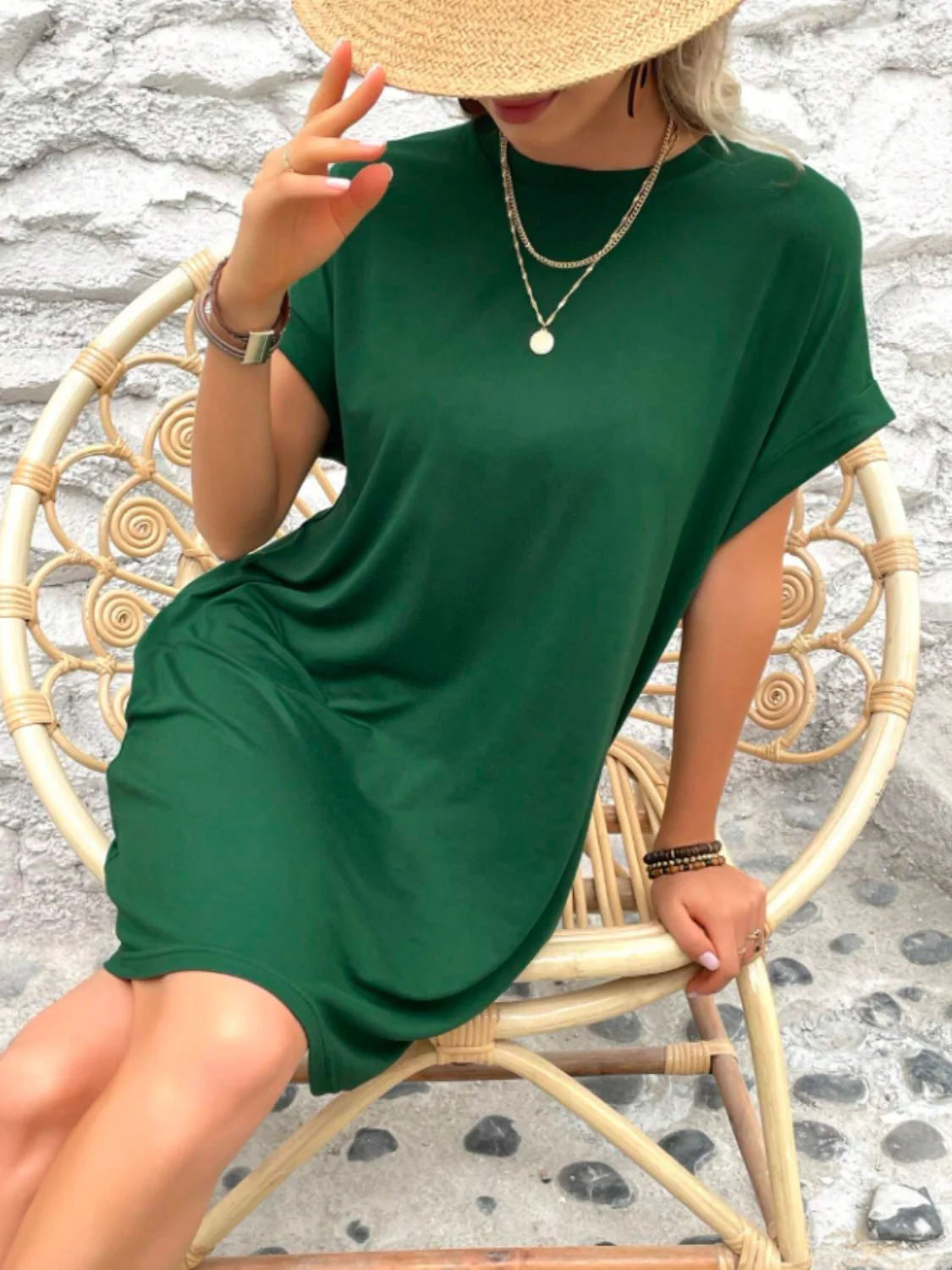 Round Neck Short Sleeve Mini Tee Dress with Pockets - Image 24