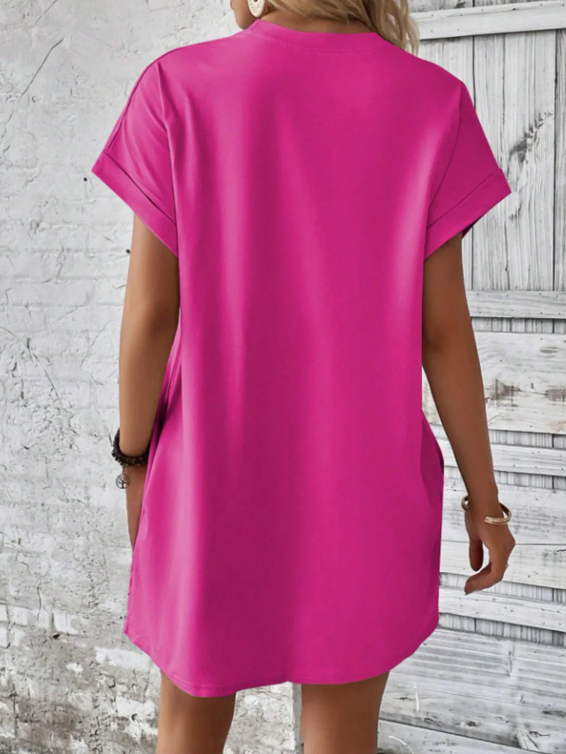Round Neck Short Sleeve Mini Tee Dress with Pockets - Image 4