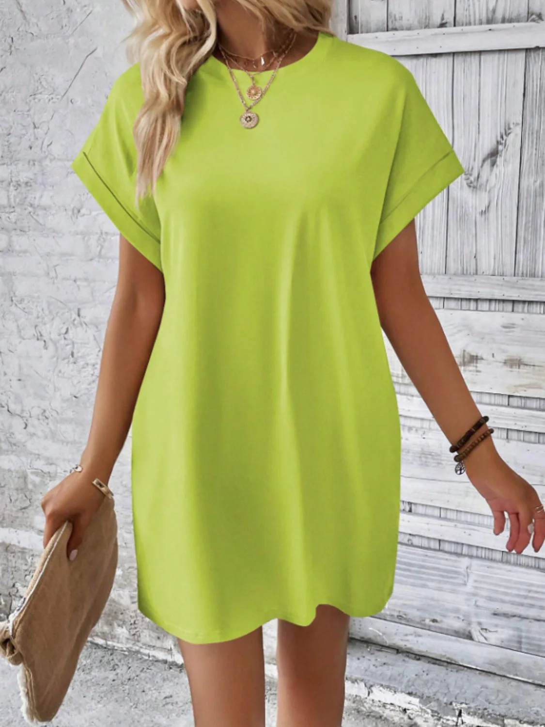Round Neck Short Sleeve Mini Tee Dress with Pockets - Image 5