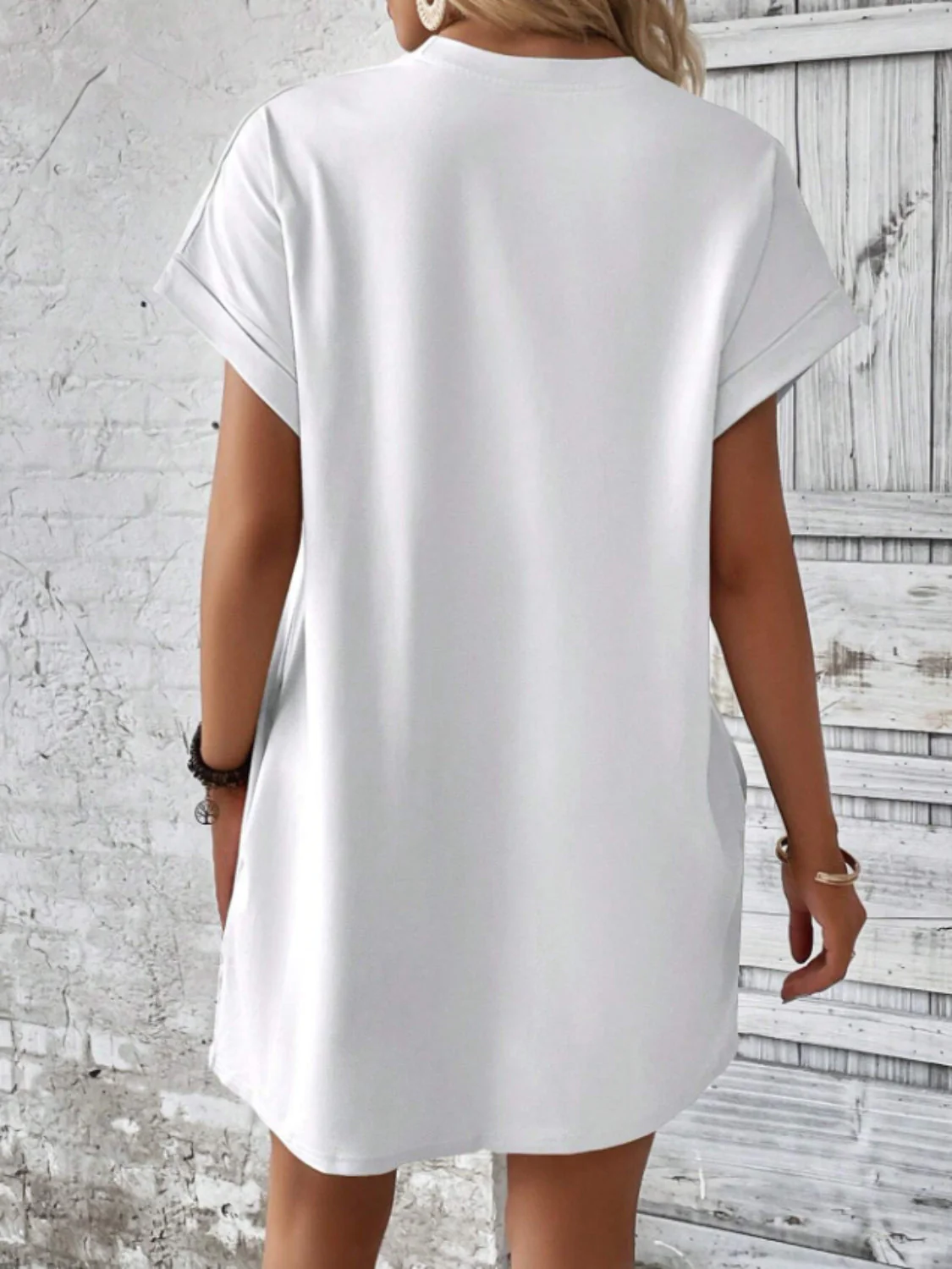 Round Neck Short Sleeve Mini Tee Dress with Pockets - Image 5