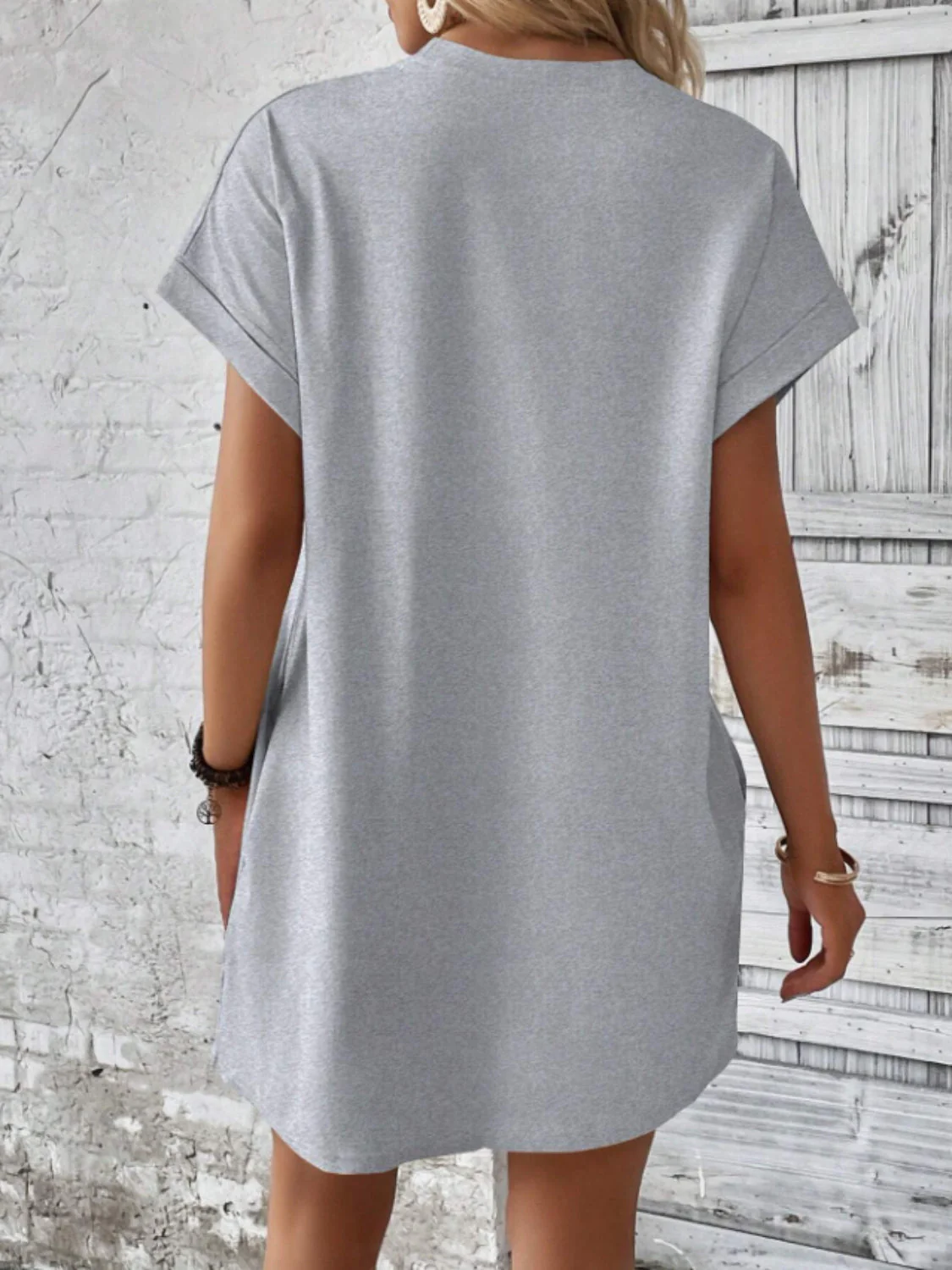 Round Neck Short Sleeve Mini Tee Dress with Pockets - Image 7