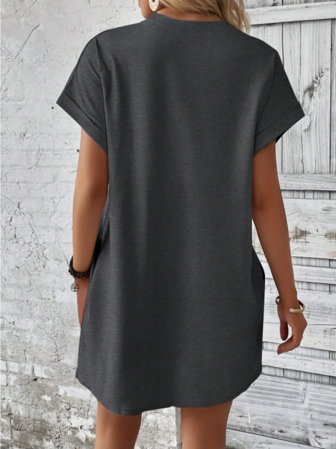 Round Neck Short Sleeve Mini Tee Dress with Pockets - Image 9