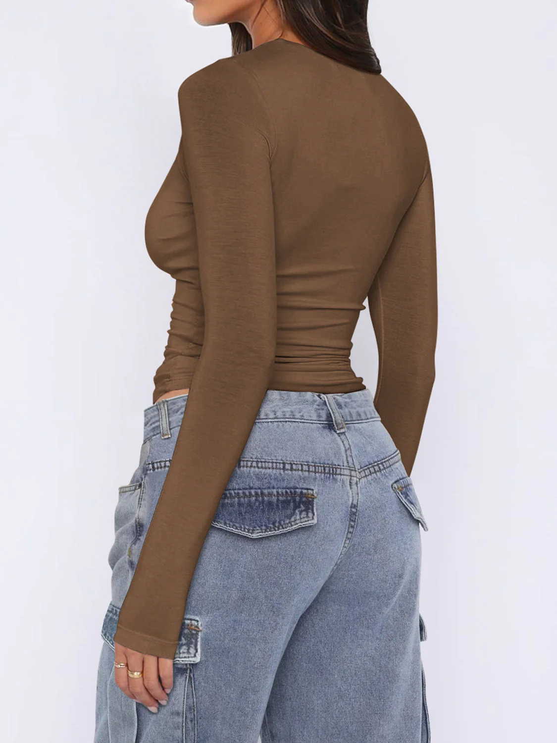 Ruched Asymmetrical Neck Long Sleeve T-Shirt - Image 16