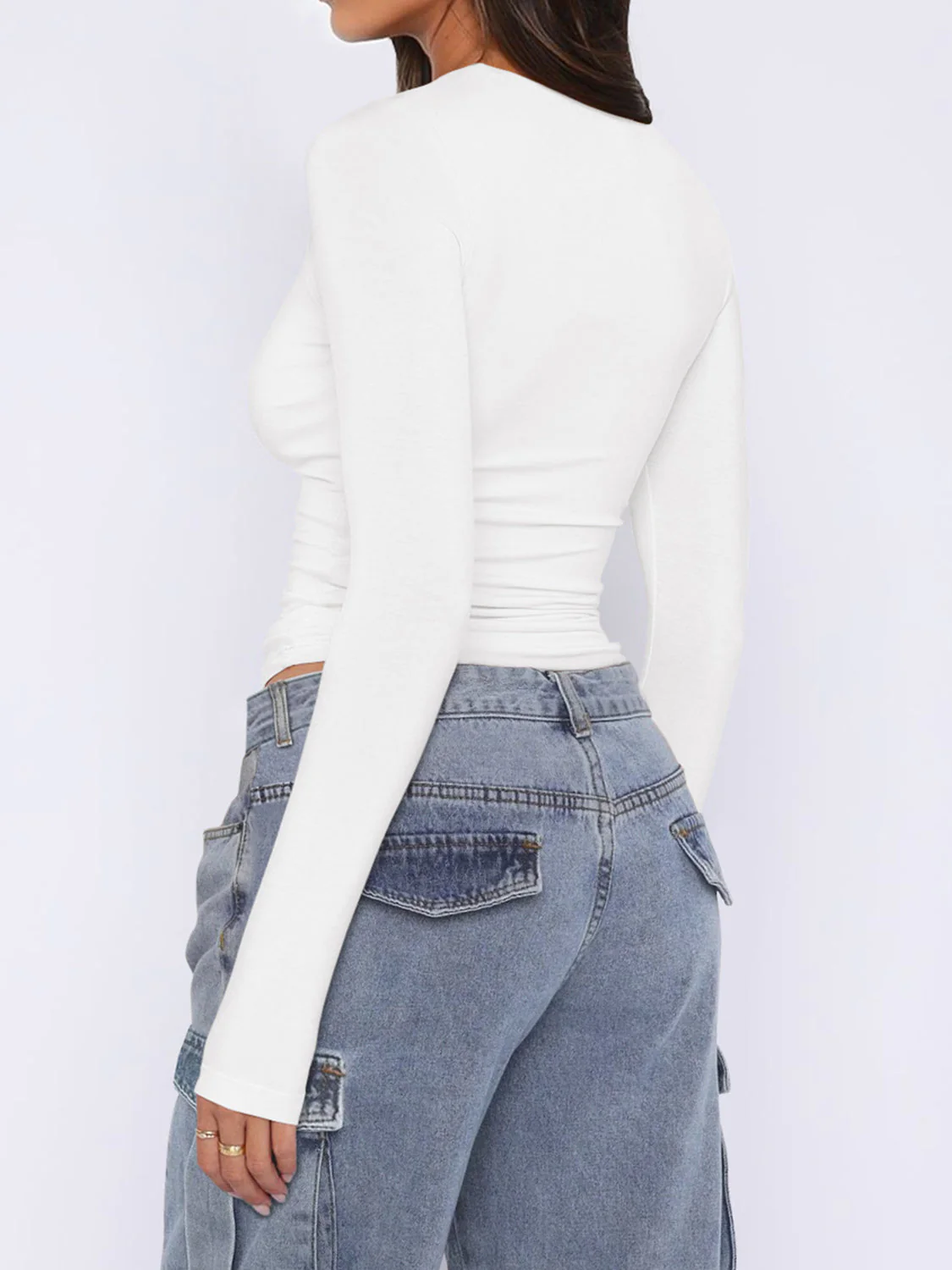 Ruched Asymmetrical Neck Long Sleeve T-Shirt - Image 3
