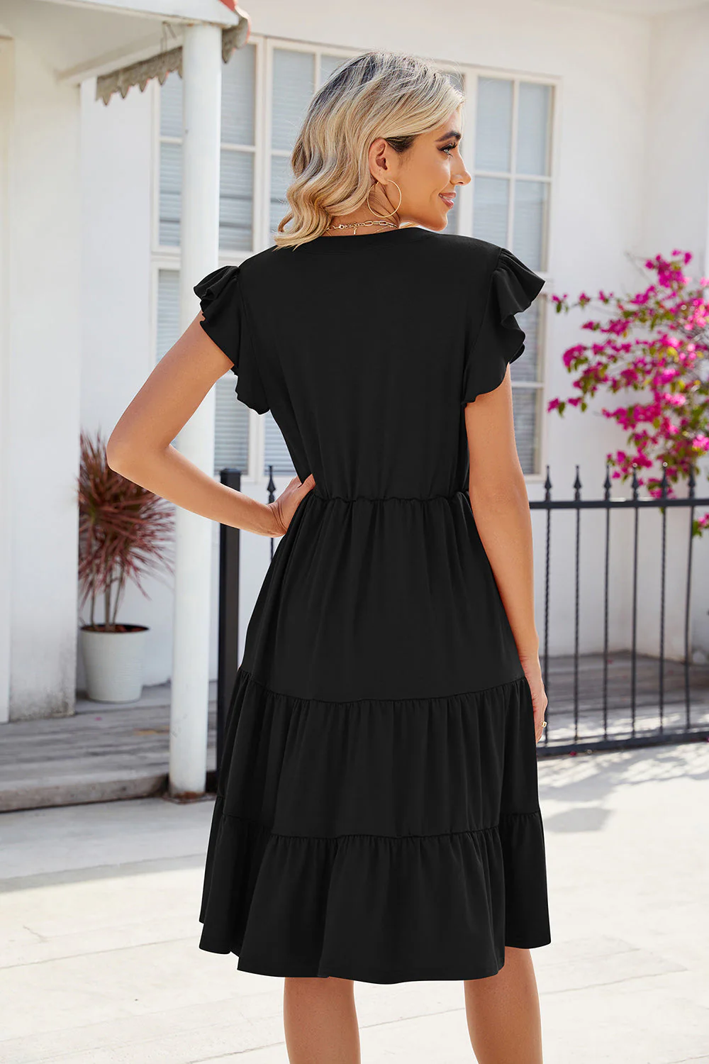 Ruched Notched Cap Sleeve Dress - Image 12