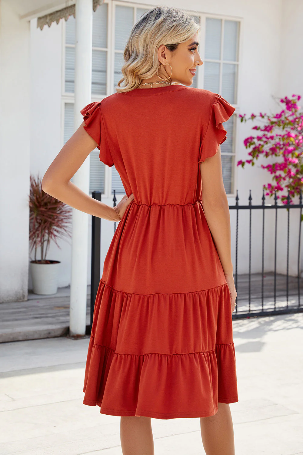 Ruched Notched Cap Sleeve Dress - Image 16