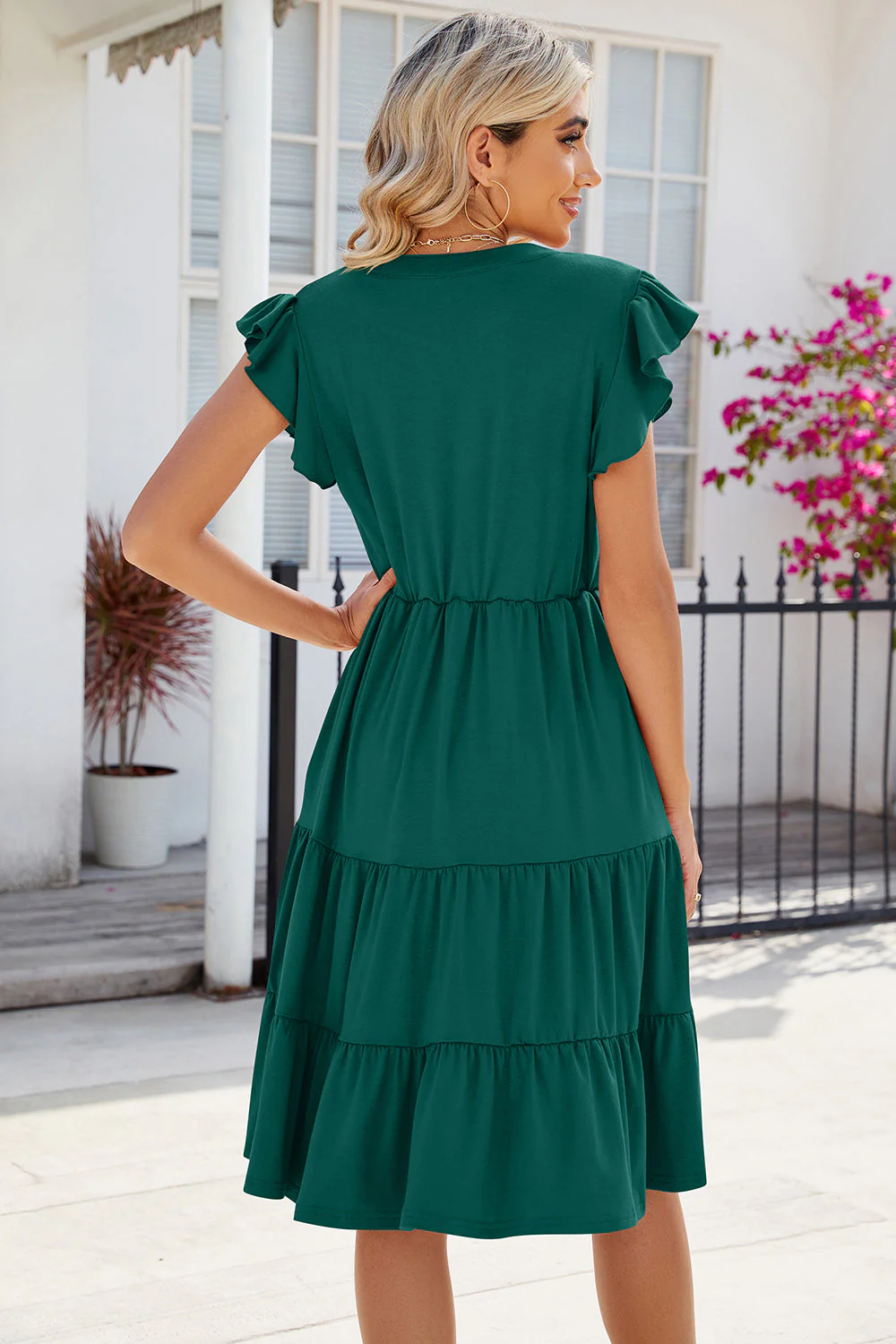 Ruched Notched Cap Sleeve Dress - Image 2