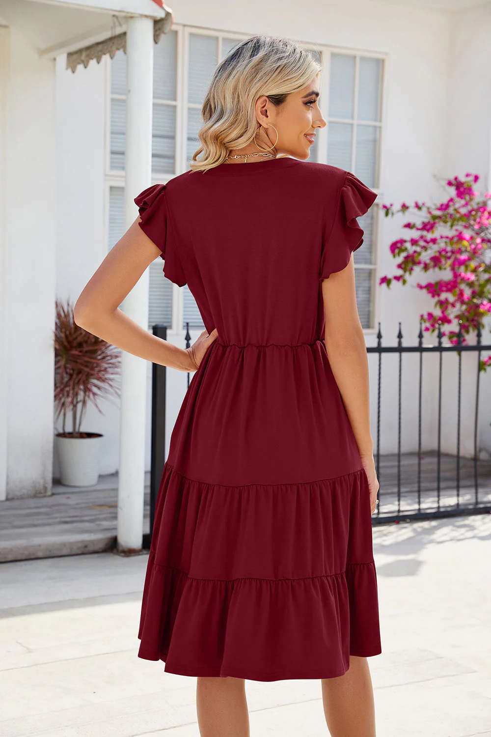 Ruched Notched Cap Sleeve Dress - Image 20