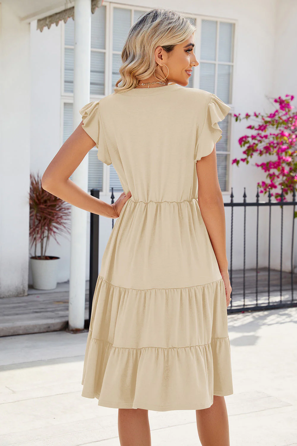 Ruched Notched Cap Sleeve Dress - Image 24
