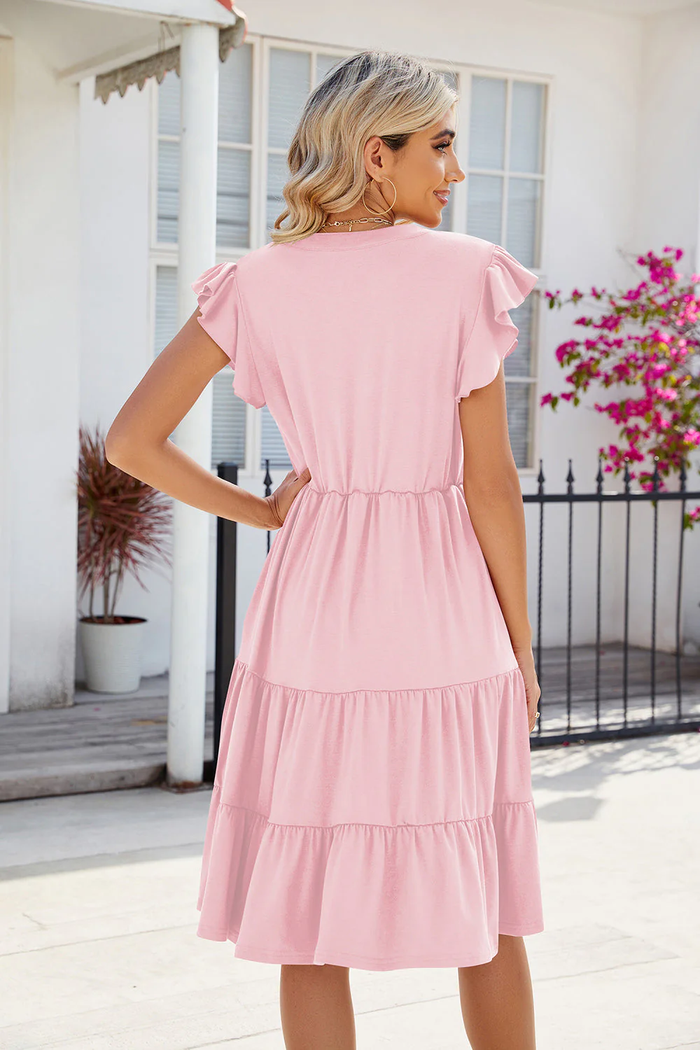 Ruched Notched Cap Sleeve Dress - Image 8