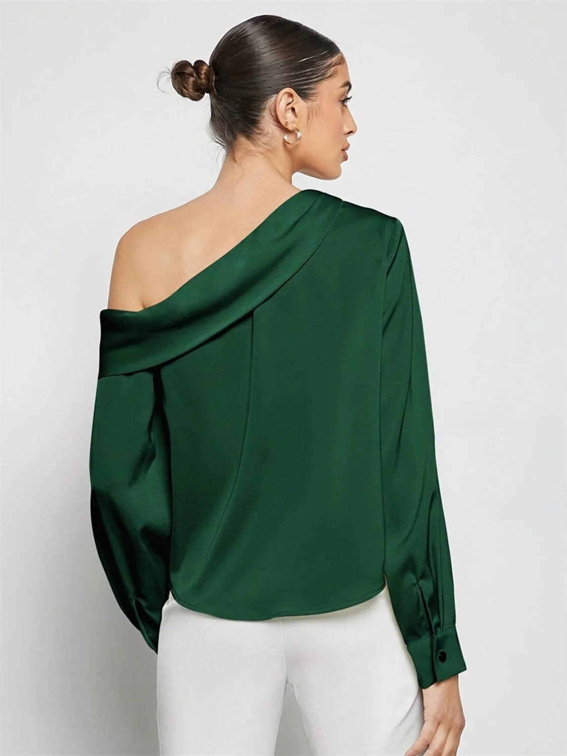 Ruched One Shoulder Long Sleeve Top - Image 2