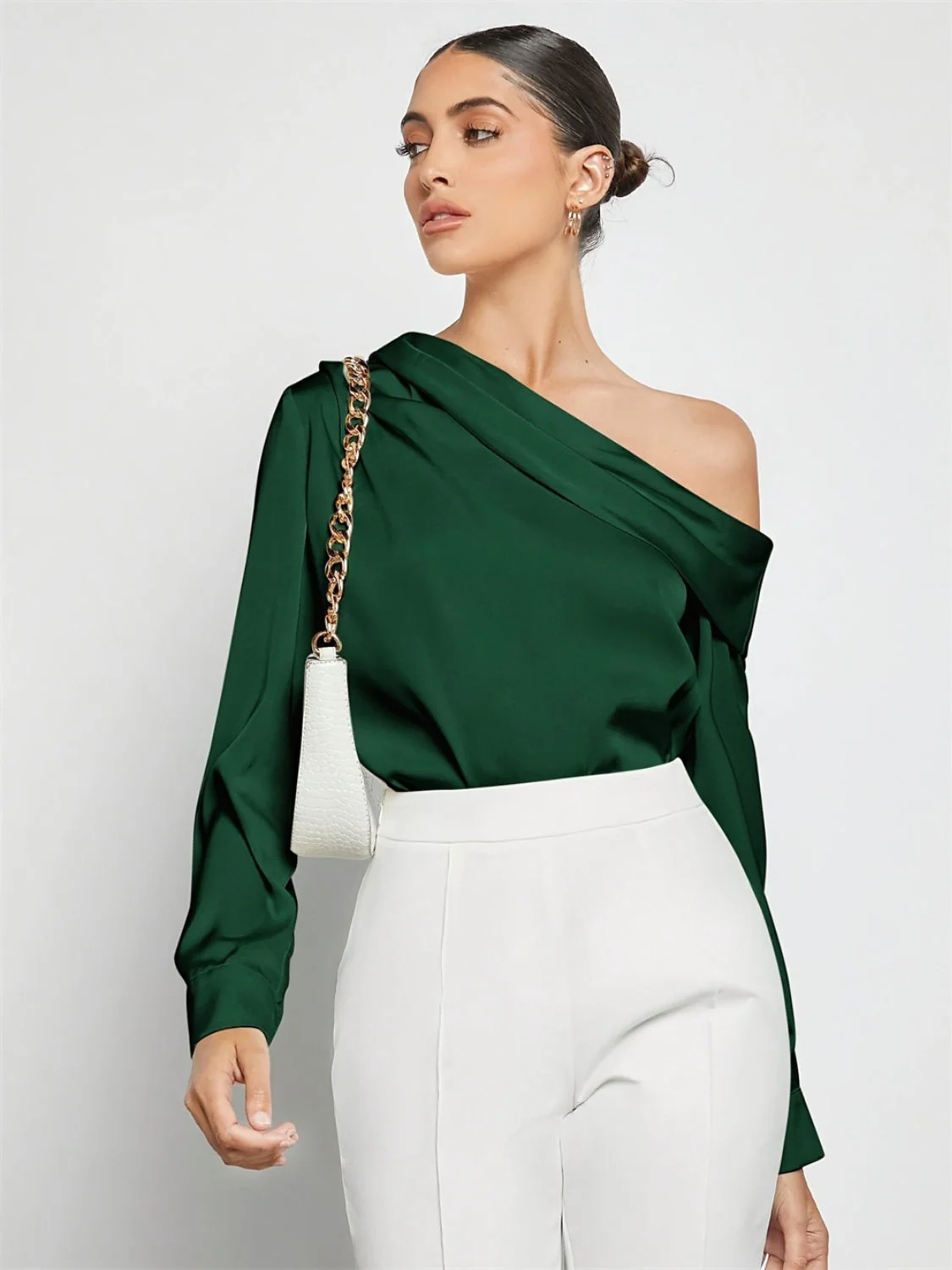 Ruched One Shoulder Long Sleeve Top - Image 3