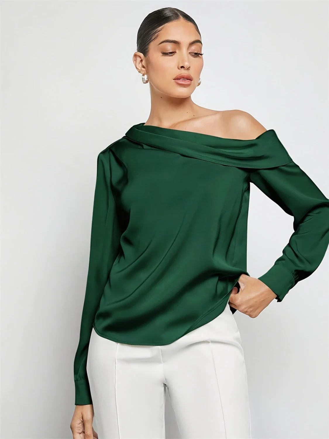 Ruched One Shoulder Long Sleeve Top - Image 4