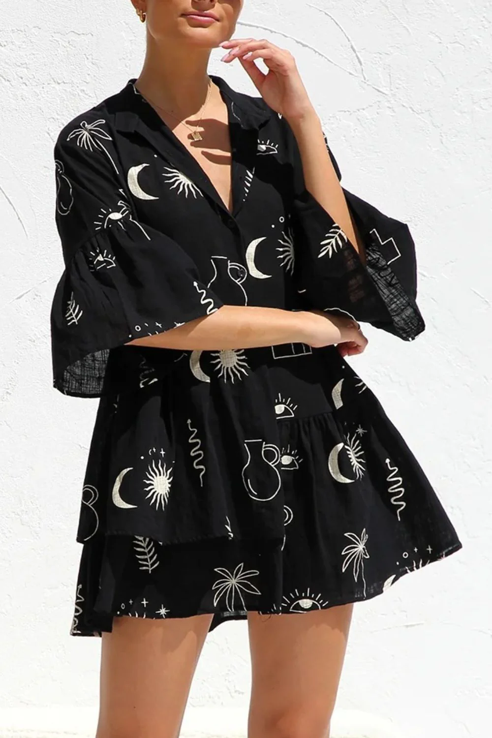 Ruched Printed Three-Quarter Sleeve Mini Dress - Image 2