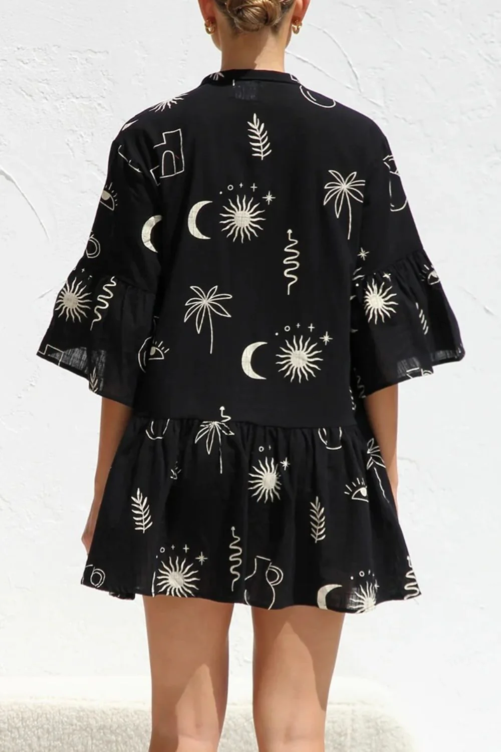 Ruched Printed Three-Quarter Sleeve Mini Dress - Image 6