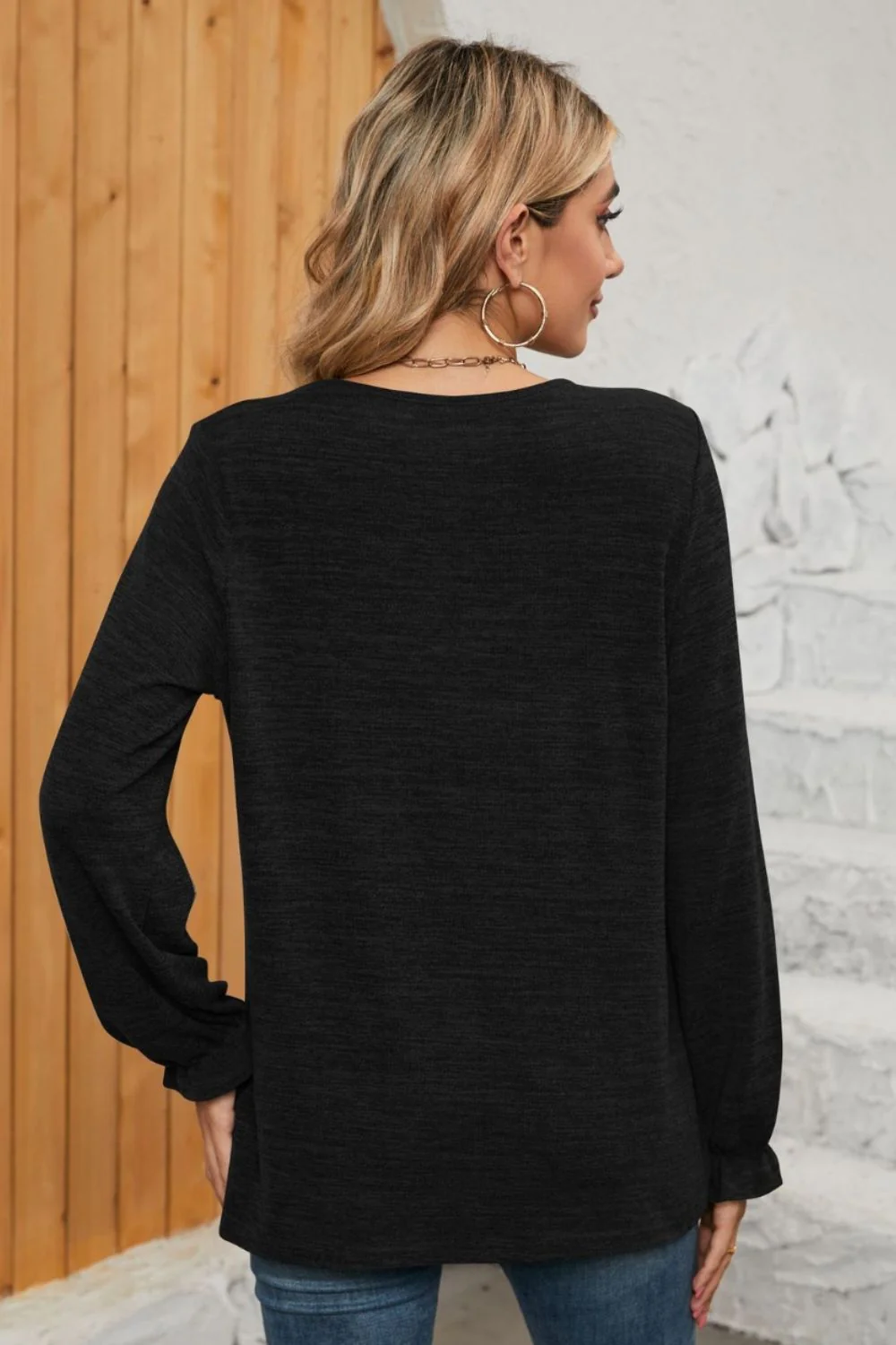 Ruched Round Neck Flounce Sleeve T-Shirt - Image 16