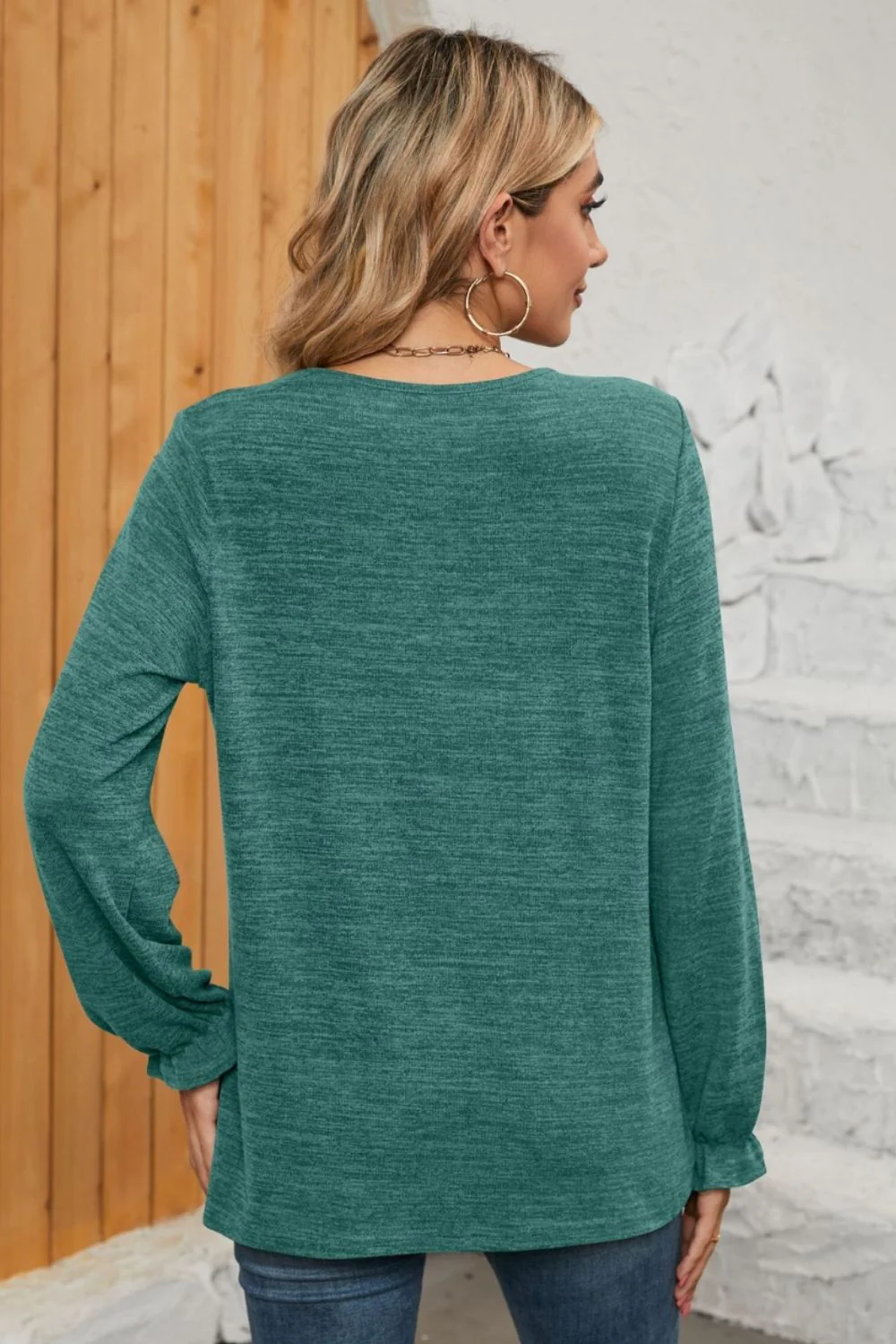Ruched Round Neck Flounce Sleeve T-Shirt - Image 21