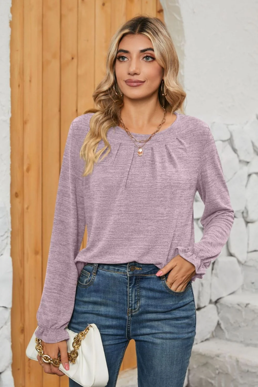Ruched Round Neck Flounce Sleeve T-Shirt - Image 25