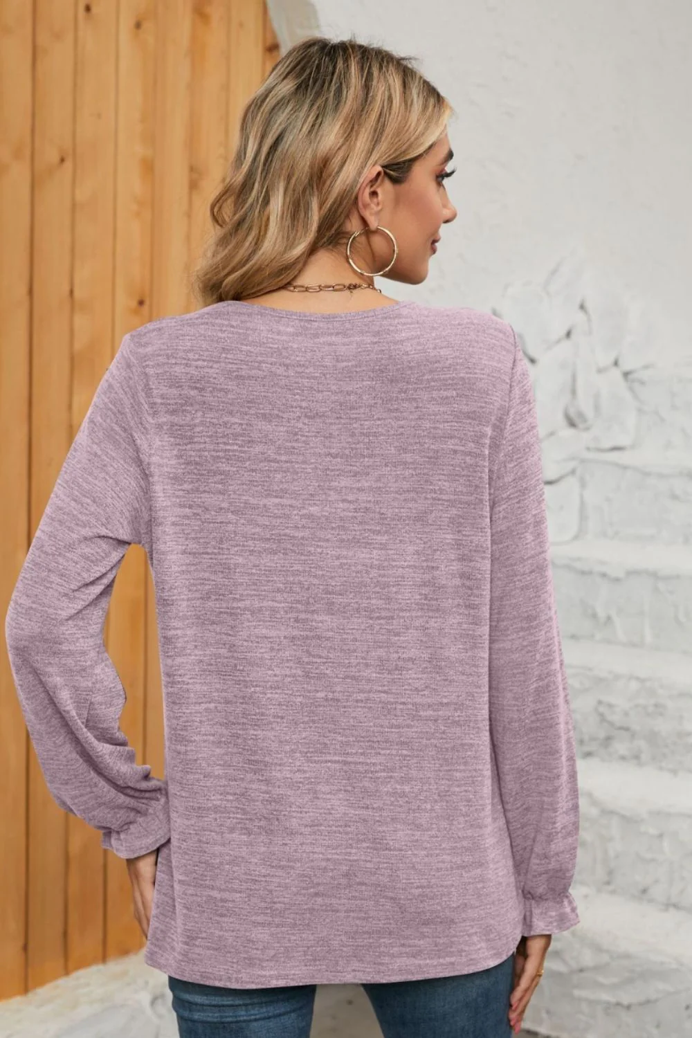 Ruched Round Neck Flounce Sleeve T-Shirt - Image 26