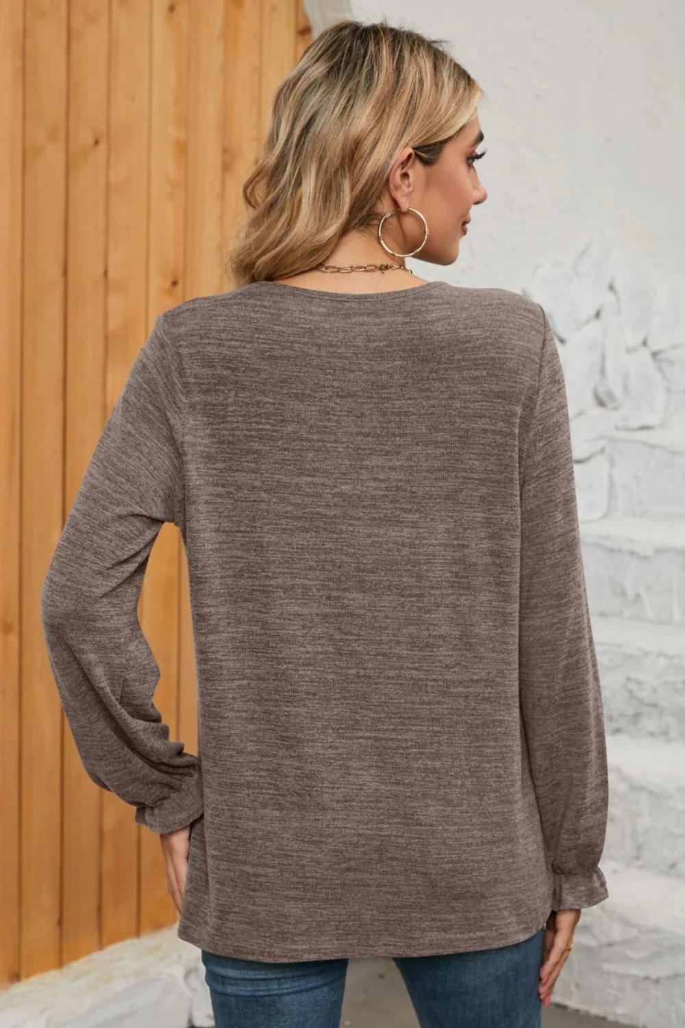 Ruched Round Neck Flounce Sleeve T-Shirt - Image 31