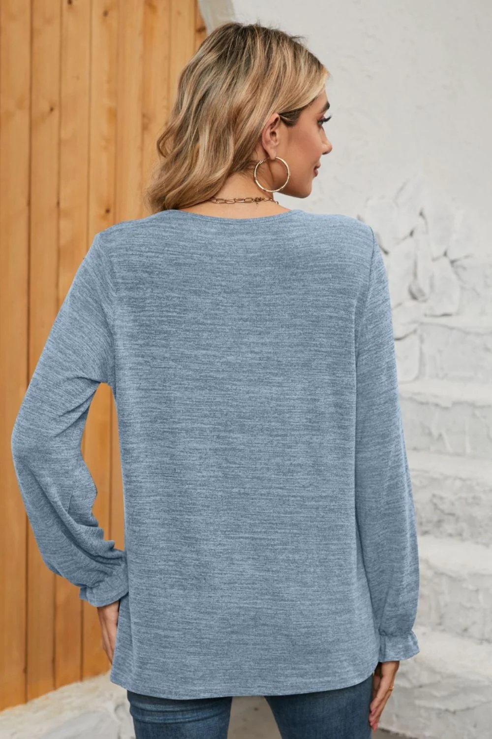 Ruched Round Neck Flounce Sleeve T-Shirt - Image 36