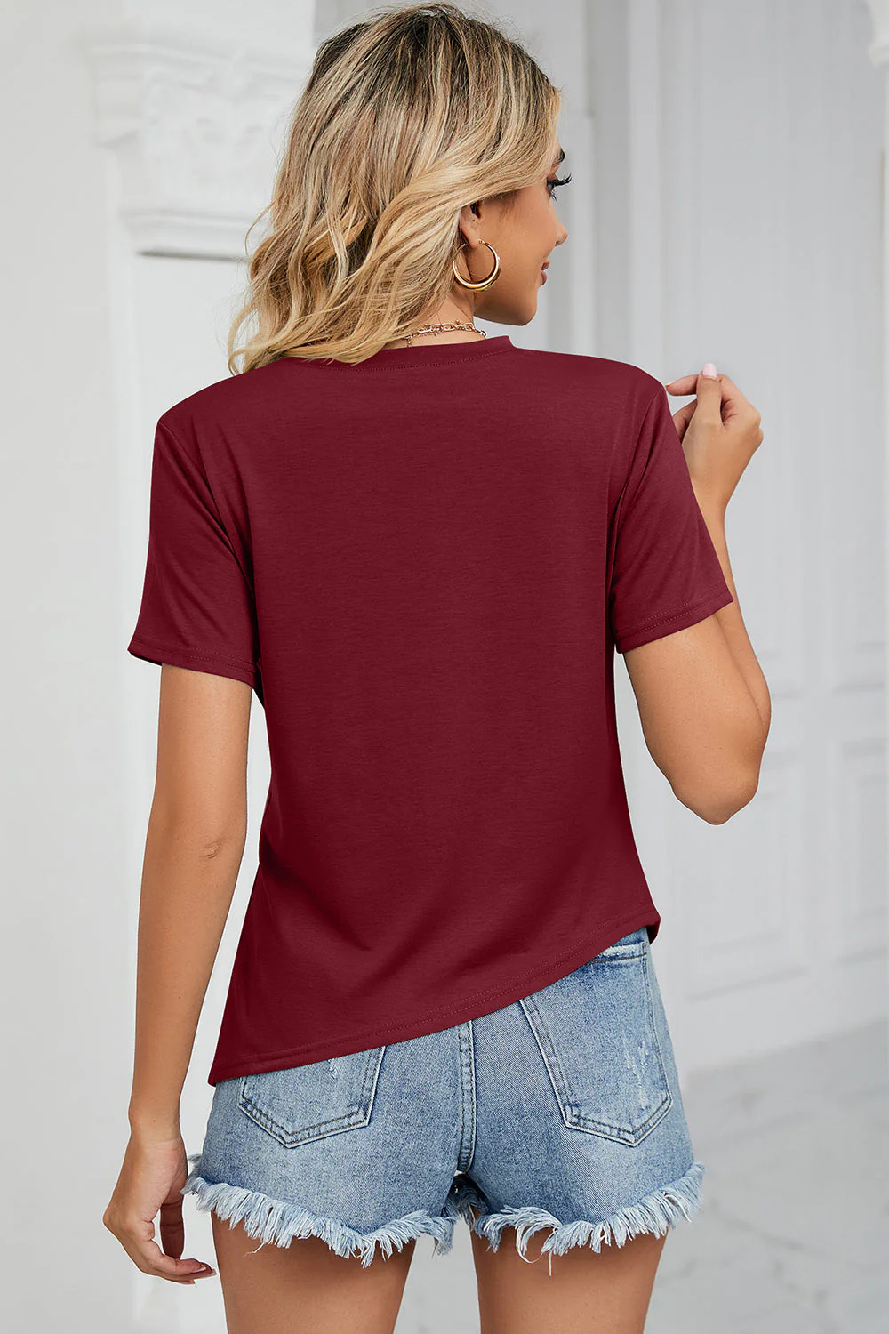 Ruched Round Neck Short Sleeve T-Shirt - Image 2