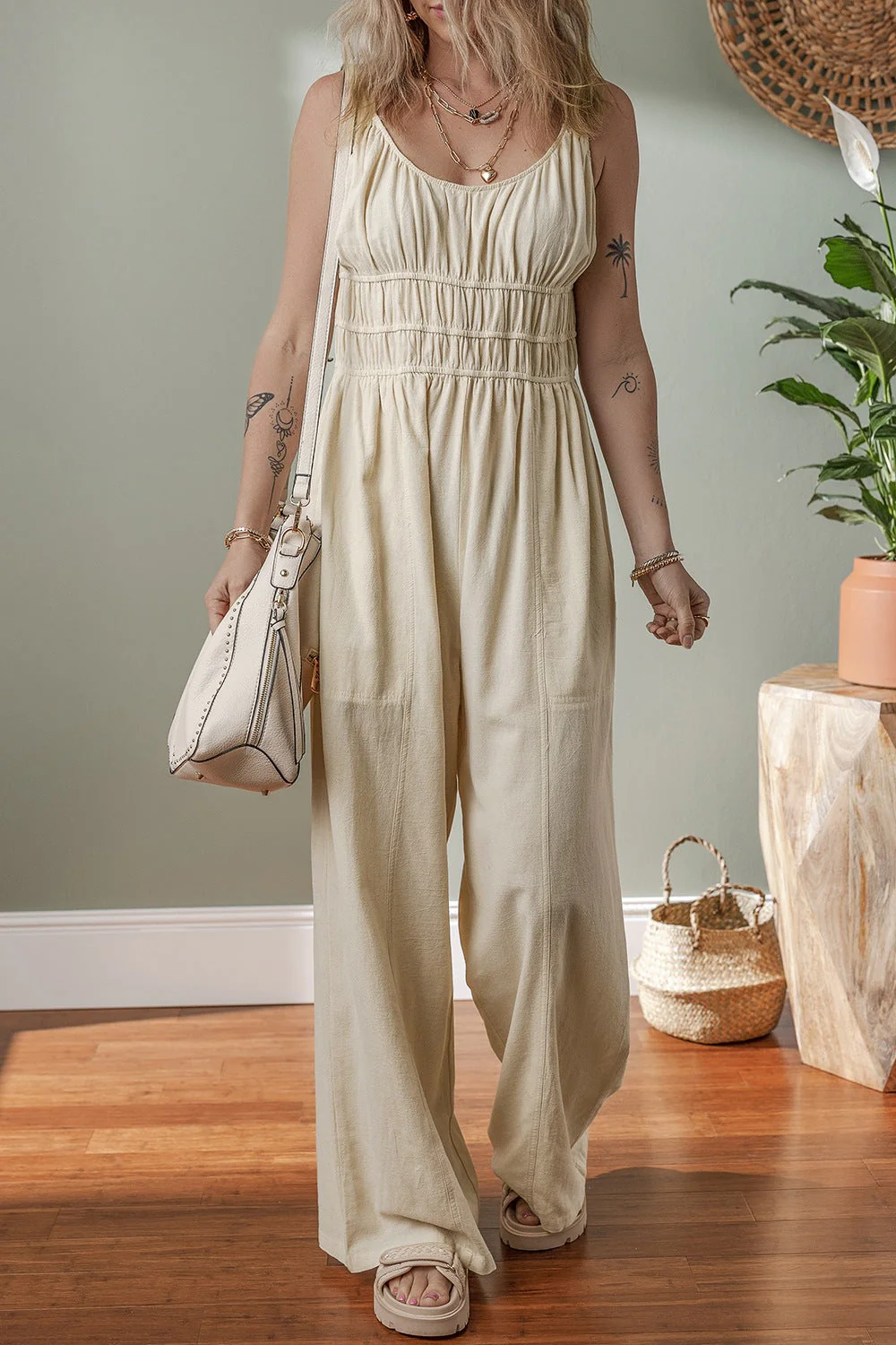 Ruched Sleeveless Wide Leg Jumpsuit - Image 2