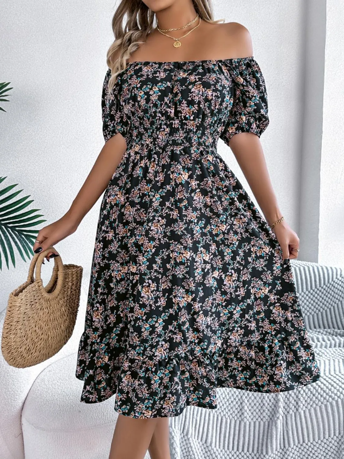 Ruffled Hem Floral Puff Sleeve Dress - Image 6