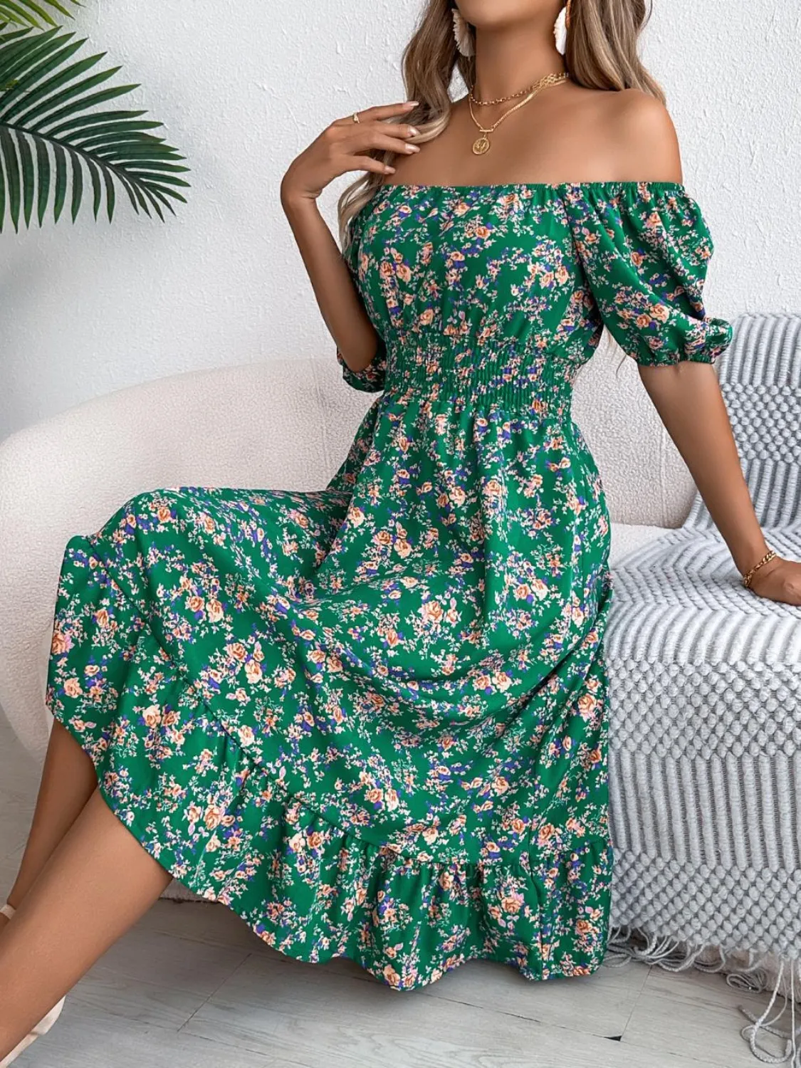Ruffled Hem Floral Puff Sleeve Dress - Image 9