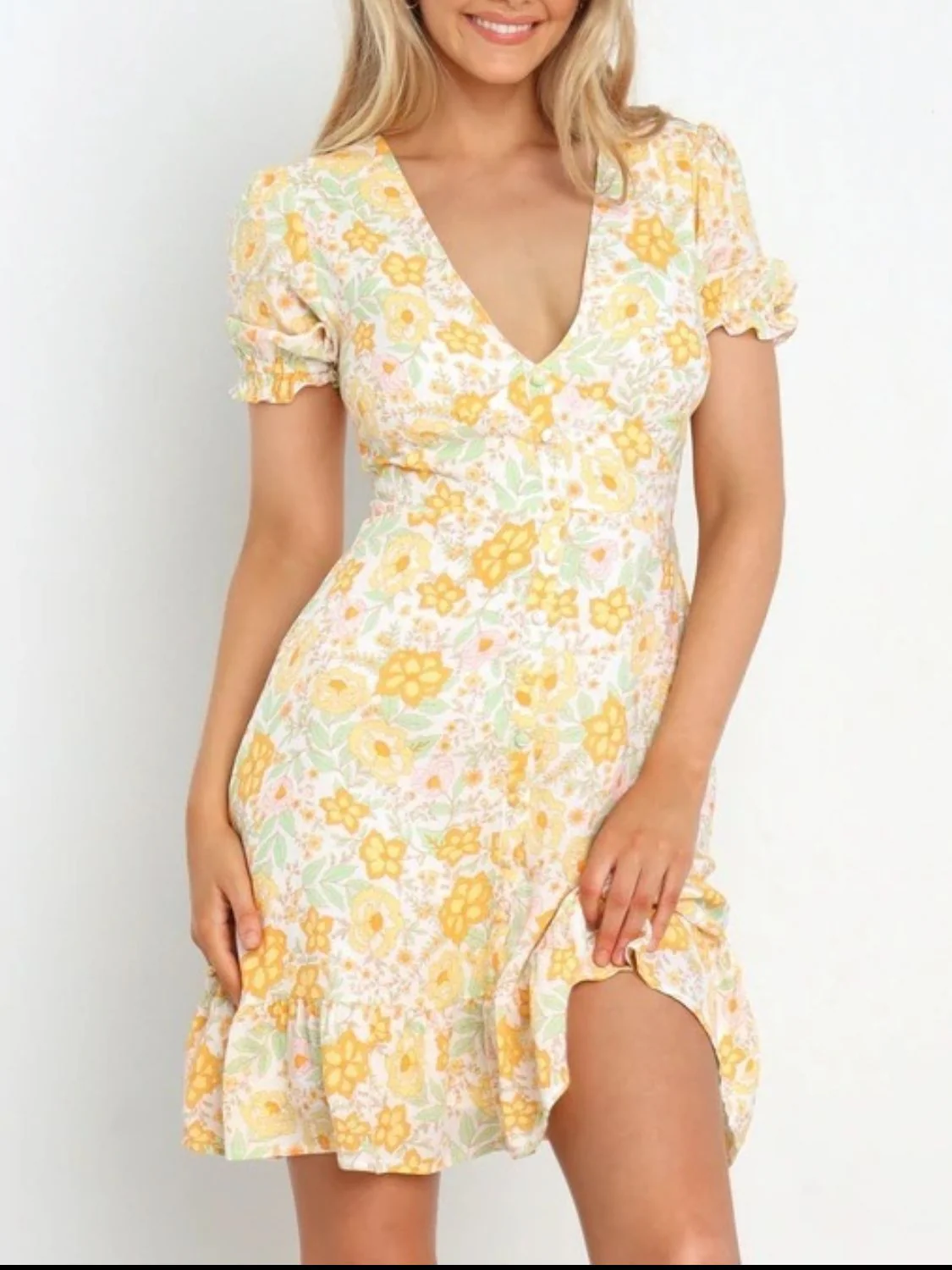 Ruffled Hem Printed Short Sleeve Mini Dress - Image 5