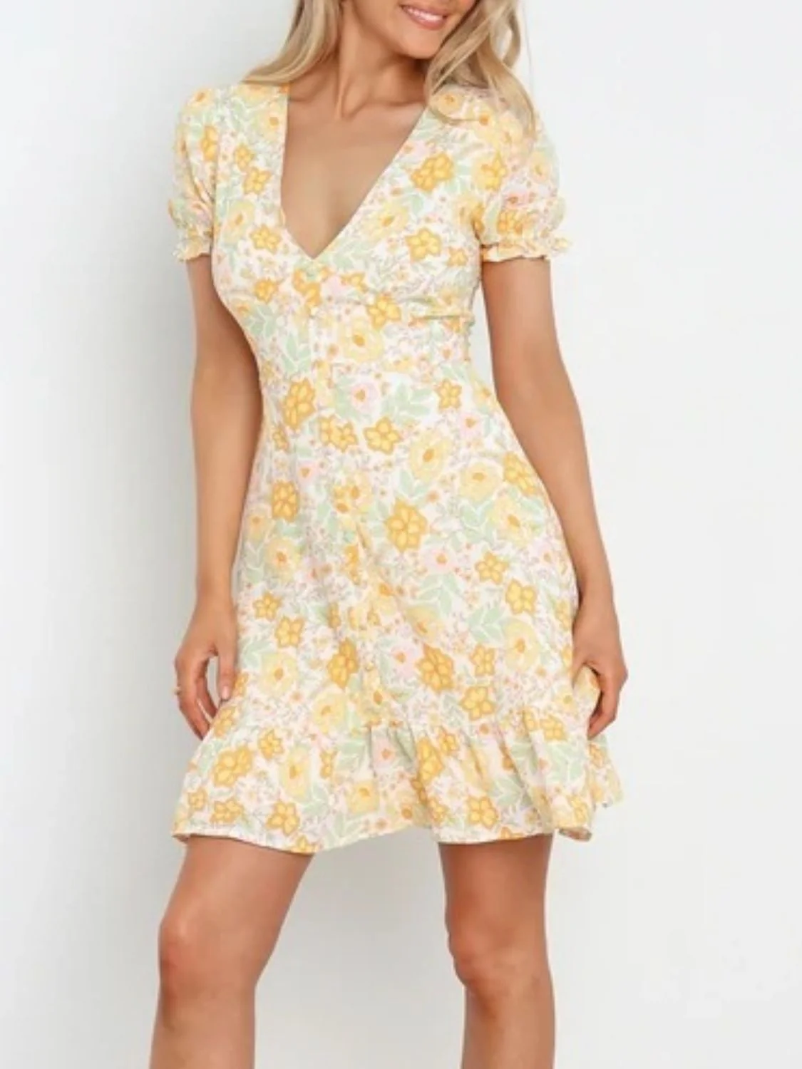 Ruffled Hem Printed Short Sleeve Mini Dress - Image 7