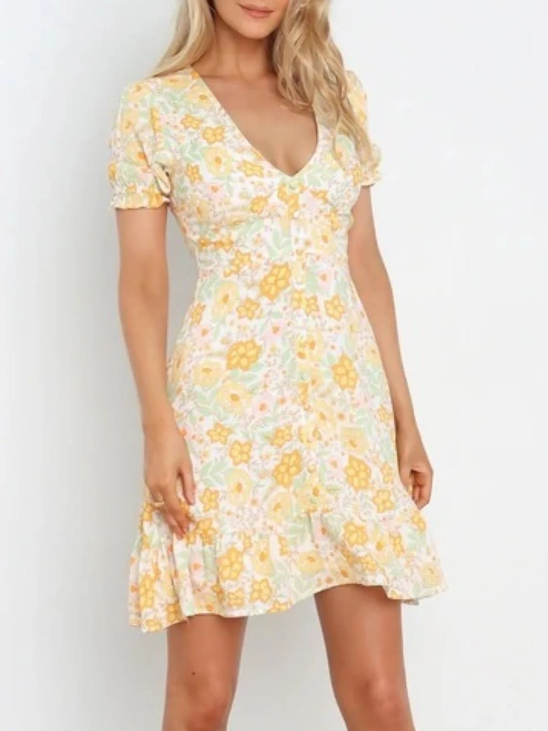 Ruffled Hem Printed Short Sleeve Mini Dress - Image 8