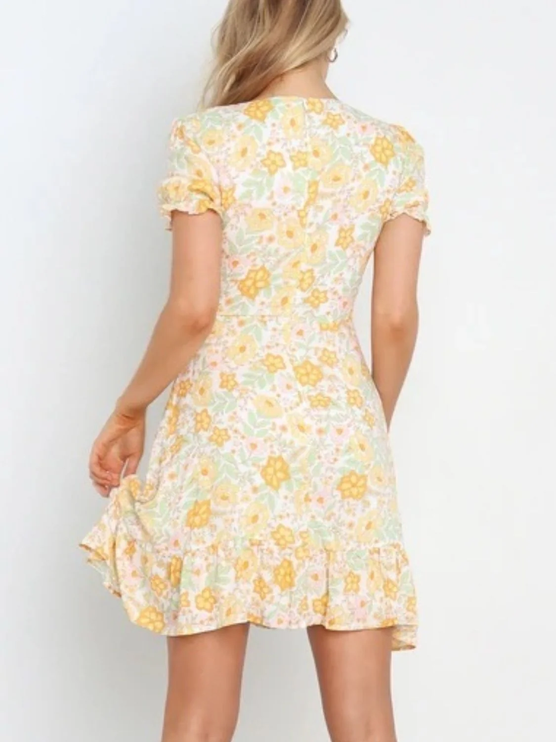 Ruffled Hem Printed Short Sleeve Mini Dress - Image 9