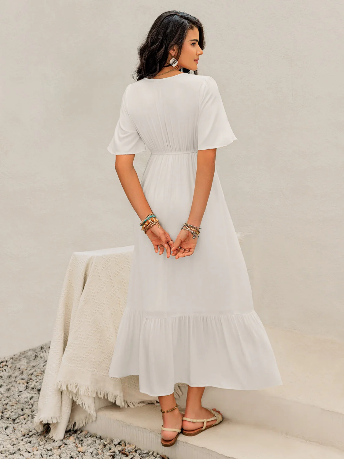 Ruffled Hem V-Neck Flutter Sleeve Dress - Image 7