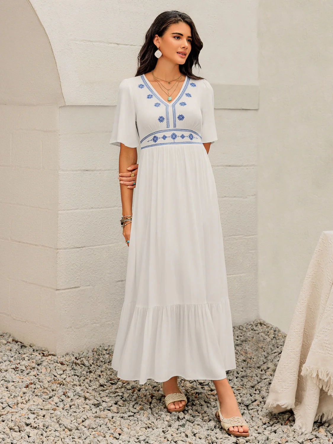 Ruffled Hem V-Neck Flutter Sleeve Dress - Image 8