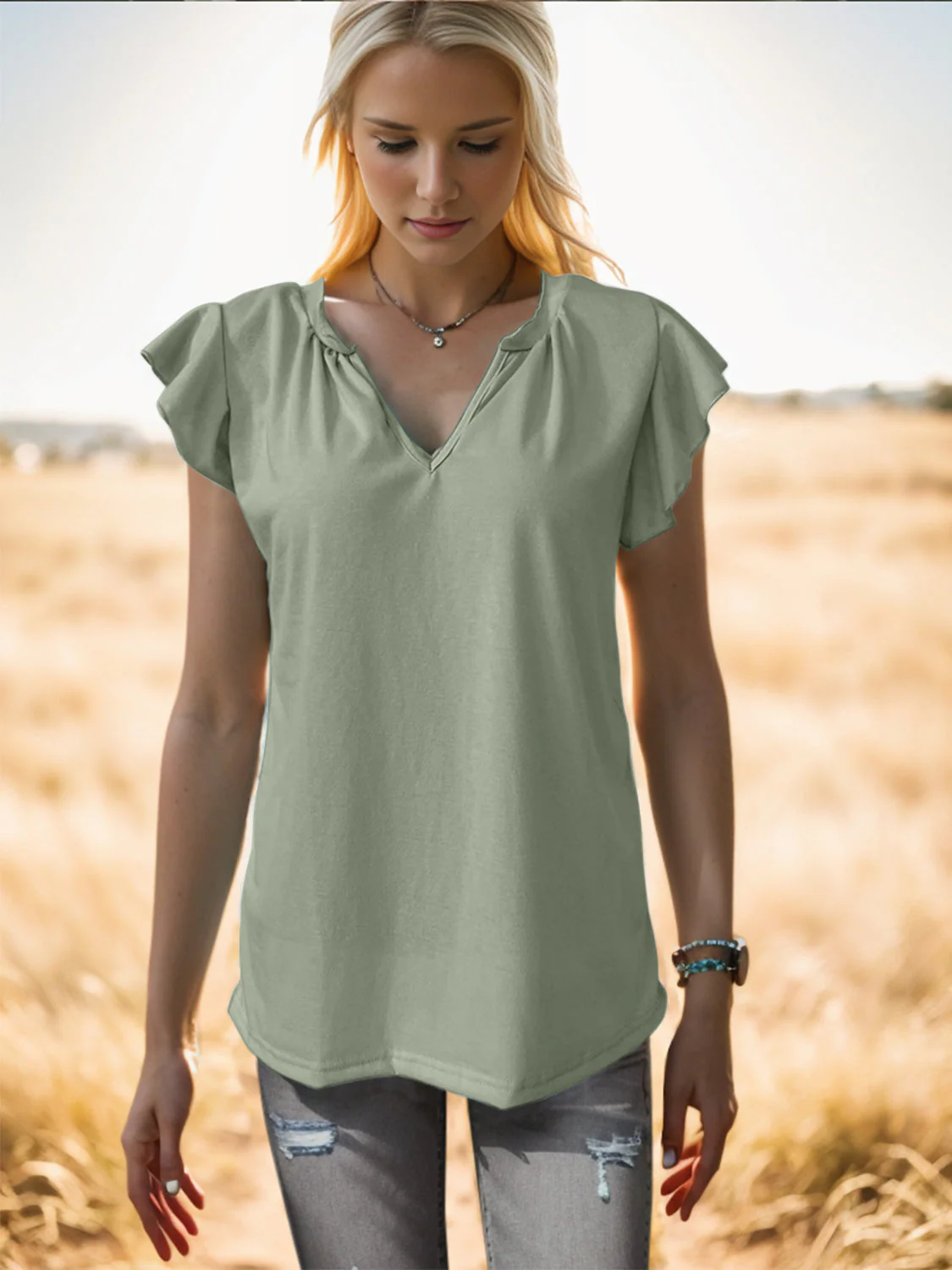 Ruffled Notched Cap Sleeve Tank - Image 10
