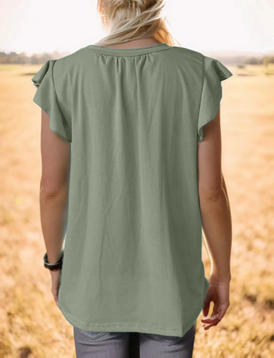Ruffled Notched Cap Sleeve Tank - Image 12
