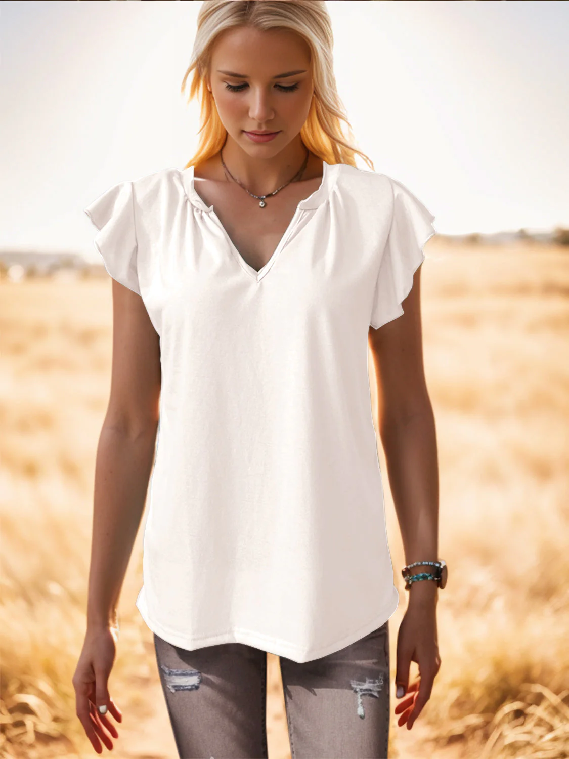 Ruffled Notched Cap Sleeve Tank - Image 4