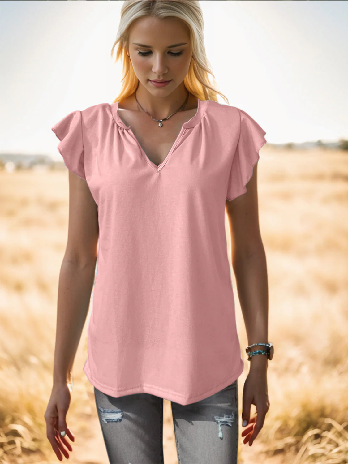 Ruffled Notched Cap Sleeve Tank - Image 7